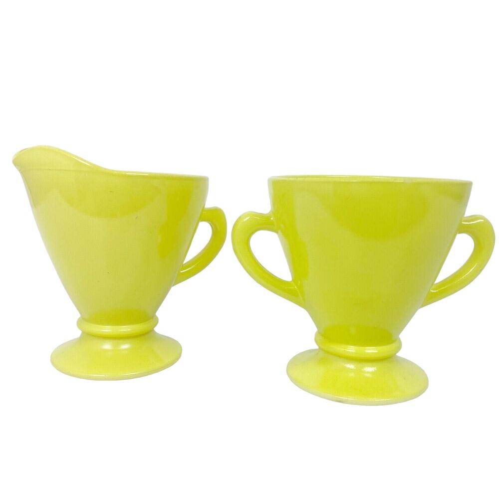vintage Hazel-Atlas glass Ovide Chartreuse CREAMER & open SUGAR set glassware